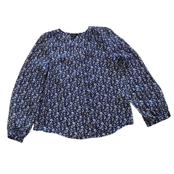 Women's Lucky Brand Boho Blue & Cream Floral Blouse, Size Medium - Picture 5 of 8